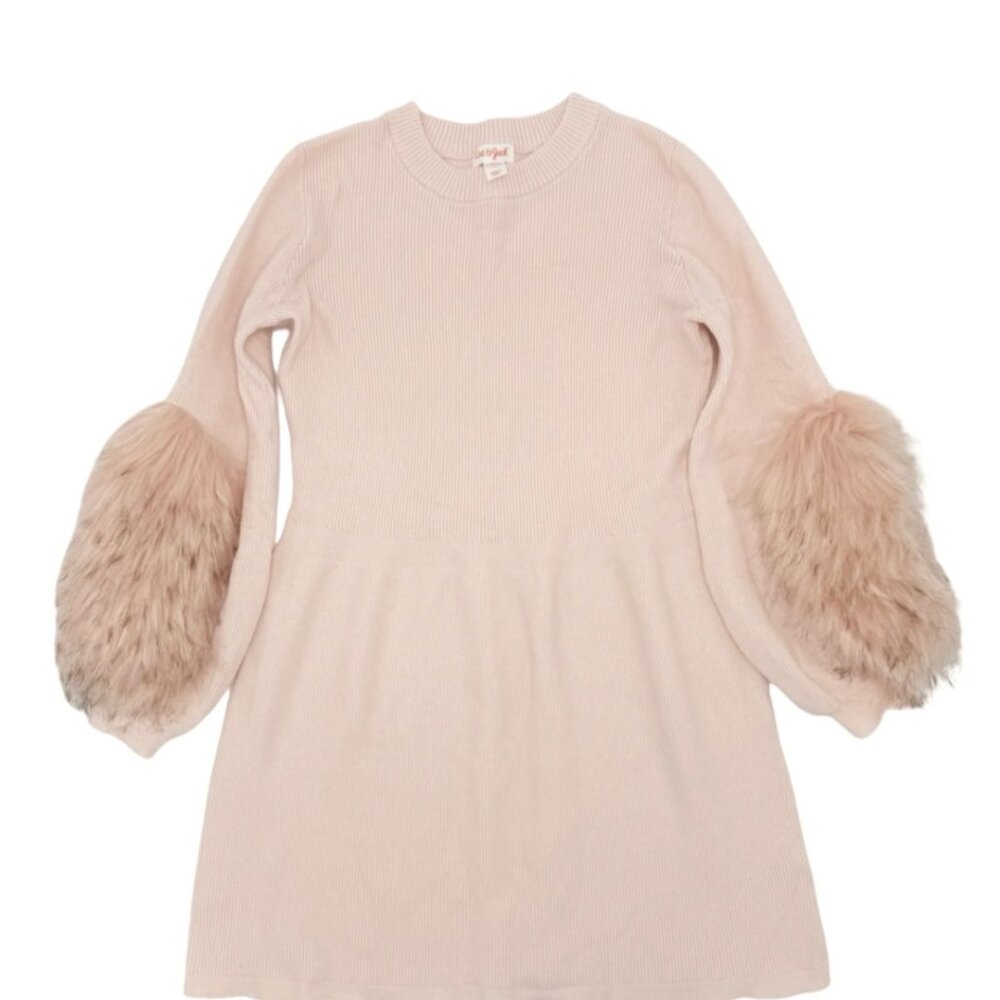 Cat & Jack Girls' Long Sleeve Sweater Dress in a Cream Blush w/Faux Fur Cuffs  |